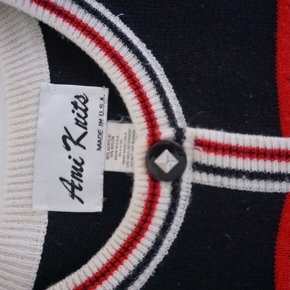 Vintage Ami Knits Black Red White Cardigan Preppy Collegiate 80s Vintage M - Picture 10 of 11